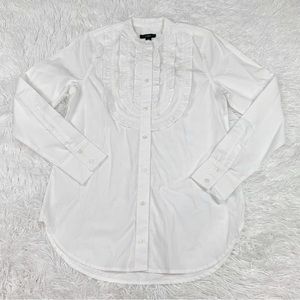 J Crew long sleeve Band-collar ruffle-front tunic shirt in white